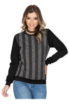 Blusa Feminina Manga Longa em Malha Jacquard Mangas em Malha Ponto Roma Blusa Feminina Manga Longa em Malha Jacquard Mangas em Malha Ponto Roma