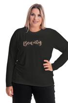 Blusa Feminina Manga Longa em Malha Visco com Aplique "Beauty"