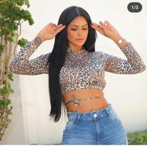 Blusa feminina manga longa estampa onça Blusa feminina manga longa estampa onça