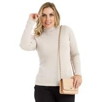 Blusa Feminina Manga Longa Gola Alta Jacquard Tricot Inverno 0725A