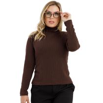 Blusa Feminina Manga Longa Gola Alta Jacquard Tricot Inverno 0725A
