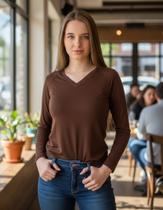 Blusa Feminina Manga Longa Gola V Básica Viscolycra