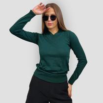 Blusa Feminina Manga Longa Gola V Tricot Suéter de Lã Inverno
