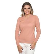 Blusa Feminina Manga Longa Gola V Tricot Suéter de Lã Inverno