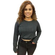 Blusa feminina manga longa lastex estampada - ROVITEX