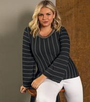 Blusa Feminina Manga Longa Listrada Secret Glam Preto