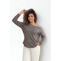 Blusa Feminina Manga Longa Modelo Canoa Estilo Casual Elegenate Animal Print Blusa Feminina Manga Longa Modelo Canoa Estilo Casual Elegenate Animal Print