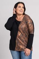 Blusa Feminina Manga Longa Morcego Plus Size Visco Detalhe Animal Print - Serena Blusa Feminina Manga Longa Morcego Plus Size Visco Detalhe Animal Print - Serena