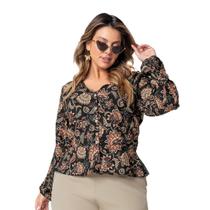 Blusa Feminina Manga Longa Plus Size Floral