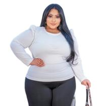 Blusa Feminina Manga Longa Plus Size Malha Canelada