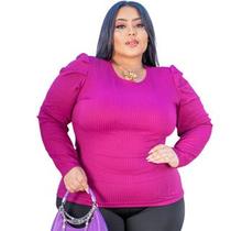 Blusa Feminina Manga Longa Plus Size Manga Princesa Malha Canelada