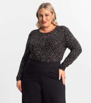 Blusa Feminina Manga Longa Plus Size Secret Glam Preto