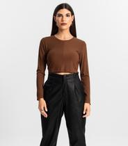 Blusa Feminina Manga Longa Ribana Básica Endless Marrom Blusa Feminina Manga Longa Ribana Básica Endless Marrom