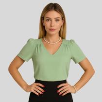 Blusa Feminina Manga Princesa Crepe Verão Básico em Tendência 2025.