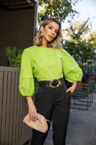 Blusa feminina manga três quatro cor verde limão tam P ao XG