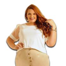 Blusa Feminina Manga Tule Tecido Visco Plus Size Blusa Feminina Manga Tule Tecido Visco Plus Size
