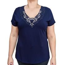 Blusa Feminina MC R &amp C Rendas e Pedrarias Plus Size