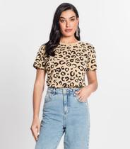 Blusa Feminina Meia Malha Animal Print MMT Marrom