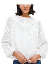 Blusa feminina Meyhad de renda de manga comprida bordada branca Blusa feminina Meyhad de renda de manga comprida bordada branca