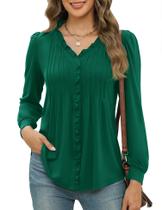 Blusa feminina Micoson com babados, manga comprida, decote em V, verde S