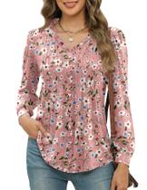 Blusa feminina Micoson com decote em V e manga folhada, gola com babados, rosa L