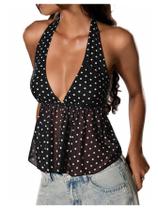 Blusa feminina Milumia Y2K com bolinhas, sem encosto, preta Blusa feminina Milumia Y2K com bolinhas, sem encosto, preta