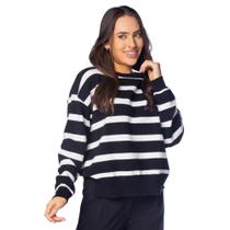 Blusa Feminina Mochine Listrada Tricot Branco/Preto Blusa Feminina Mochine Listrada Tricot Branco/Preto