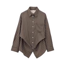 Blusa Feminina Moderna De Outono Com Gola Virada, Manga Longa E Botões, Estampa Lisa Ou Listrada,