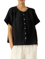 Blusa feminina Mostrend, de linho, com botões, preta, tamanho M