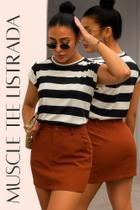 Blusa Feminina Muscle tee Gola Redonda Listrada Básica tendencia look Casual e Elegante