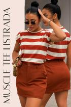 Blusa Feminina Muscle tee Gola Redonda Listrada Básica tendencia look Casual e Elegante