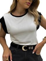 Blusa Feminina Muscle Tee Ombreira Bicolor Off White e Black Blusa Feminina Muscle Tee Ombreira Bicolor Off White e Black