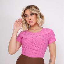 Blusa Feminina Na Malha Lese Manga Curta Moda Casual.