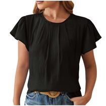 Blusa feminina NarhBrg, boné de pétalas plissado, túnica de manga curta