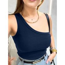 Blusa Feminina Nula Manga Canelada Malha Mula Manca Ombro Só Básica Social Elegante