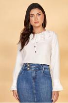 Blusa feminina Off White Com Babados Manga Longa Blusa feminina Off White Com Babados Manga Longa