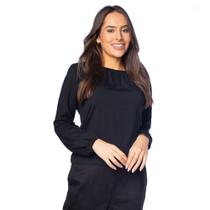 Blusa Feminina Olho Fatal com Elástico nos Punhos Preto Blusa Feminina Olho Fatal com Elástico nos Punhos Preto