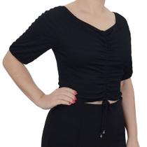 Blusa Feminina Olho Fatal Cropped Lastex Preta - 6013