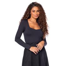 Blusa Feminina Olho Fatal Decote Coração Poliamida Preto Blusa Feminina Olho Fatal Decote Coração Poliamida Preto