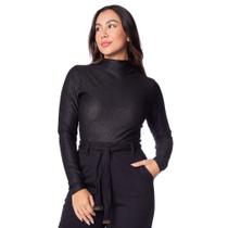 Blusa Feminina Olho Fatal Lurex Gola Média Preto