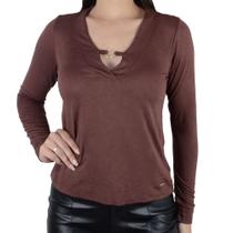 Blusa Feminina Olho Fatal ML Marrom Nut - 601836 Blusa Feminina Olho Fatal ML Marrom Nut - 601836