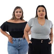 Blusa Feminina Ombro A Ombro Babado Ciganinha + Camiseta Basica Lisa De Malha Blusa Feminina Ombro A Ombro Babado Ciganinha + Camiseta Basica Lisa De Malha