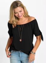 Blusa Feminina Ombro A Ombro Com Elastico Manga Curta Com Nó