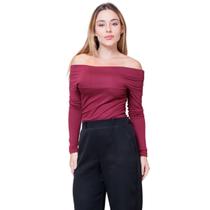 Blusa Feminina Ombro a Ombro com Lateral Franzida Manga Longa