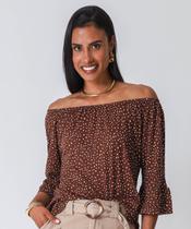 Blusa Feminina Ombro a Ombro Estampada Marisa Marrom-23045 Blusa Feminina Ombro a Ombro Estampada Marisa Marrom-23045