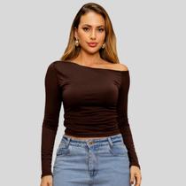Blusa Feminina Ombro Caído Assimétrico Moda Casual Estilosa