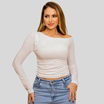 Blusa Feminina Ombro Caído Assimétrico Moda Casual Estilosa