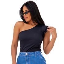 Blusa Feminina Ombro Só Básica Nula Manca Top Cropped