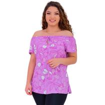 Blusa feminina ombros a mostra de manga curta com detalhe de amarração blusinha social basica ciganinha de viscose moda elegante 40 ao 52