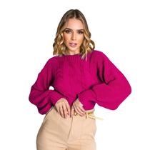 Blusa Feminina Outono Inverno Tricot Grosso Frio Suéter Feminino Tricô Gola Redonda, Confortável e Elegante Quentinha